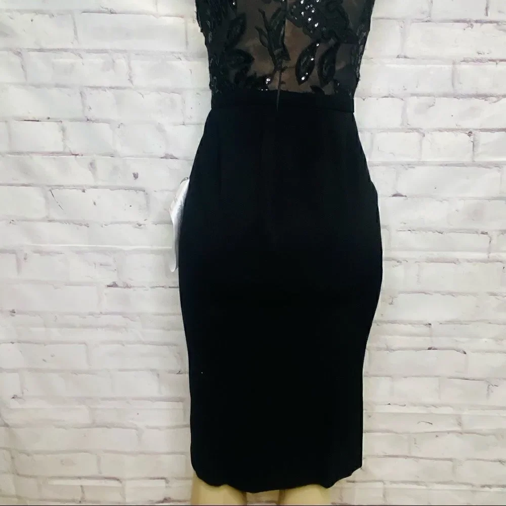 Dress The Population Giulia Sequin Bodice Crepe Sheath Dress Black Size S NWOT